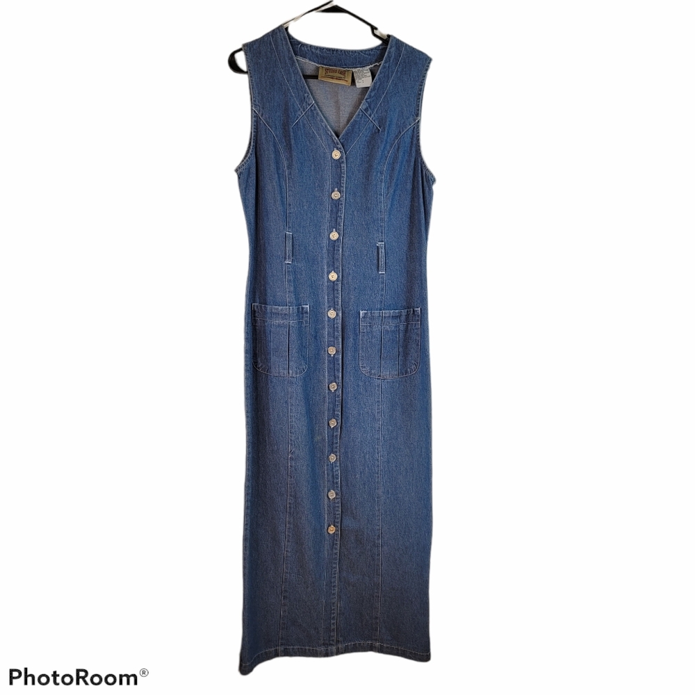 Vintage Denim maxi Dress sleeveless button down size 10